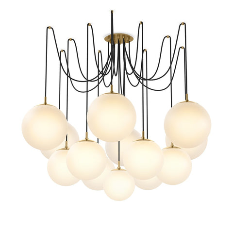 Spider Chandelier Opal Matte Glass - Burnished Brass