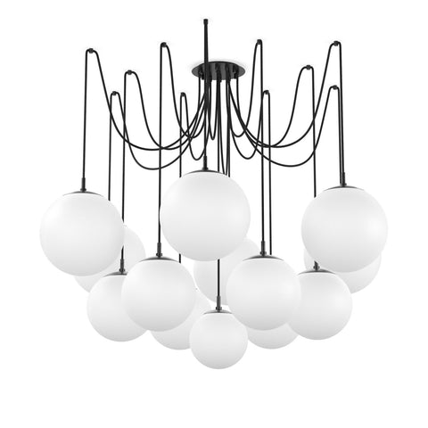 Spider Chandelier Opal Matte Glass - Black Gunmetal