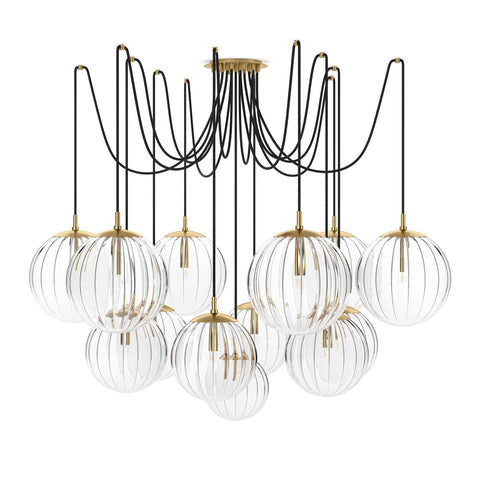 Spider Chandelier Clear Ribbon Glass - Burnished Brass