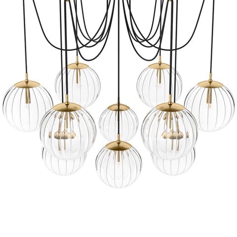 Spider Chandelier Clear Ribbon Glass - Burnished Brass