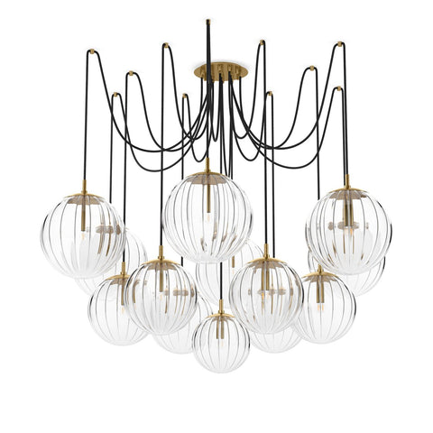 Spider Chandelier Clear Ribbon Glass - Burnished Brass