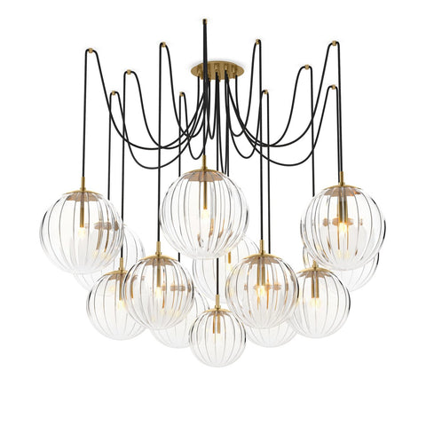 Spider Chandelier Clear Ribbon Glass - Burnished Brass