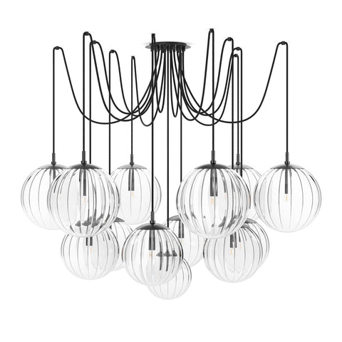 Spider Chandelier Clear Ribbon Glass - Black Gunmetal
