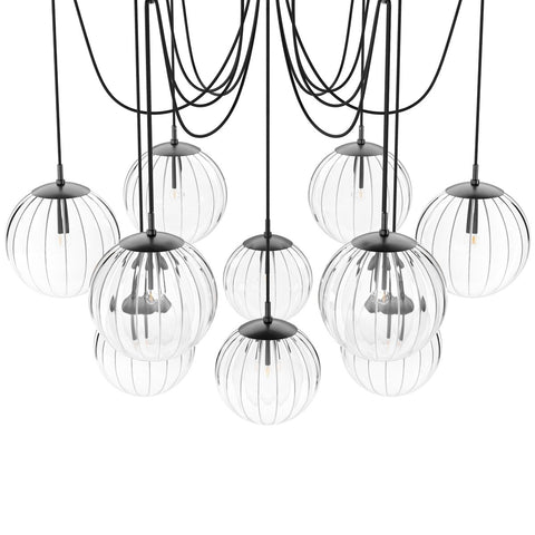 Spider Chandelier Clear Ribbon Glass - Black Gunmetal