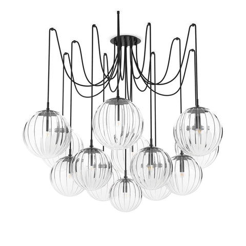 Spider Chandelier Clear Ribbon Glass - Black Gunmetal