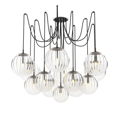Spider Chandelier Clear Ribbon Glass - Black Gunmetal