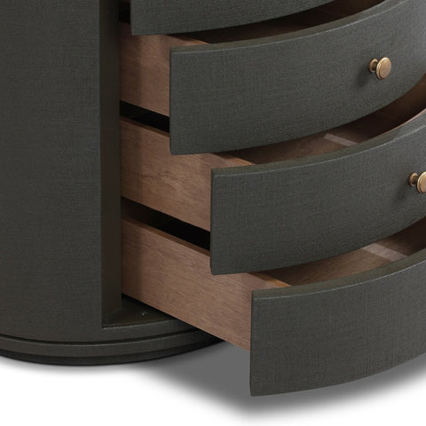 Amelia Oval Nightstand - Dark Green Lacquered Linen