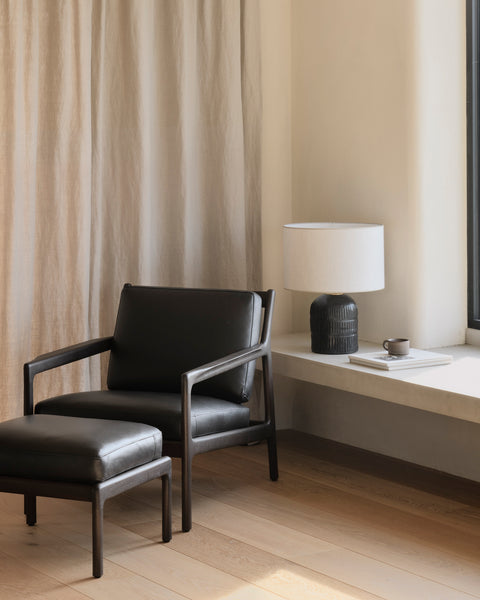 Jack Footstool - Mahogany Dark Brown - Black Leather