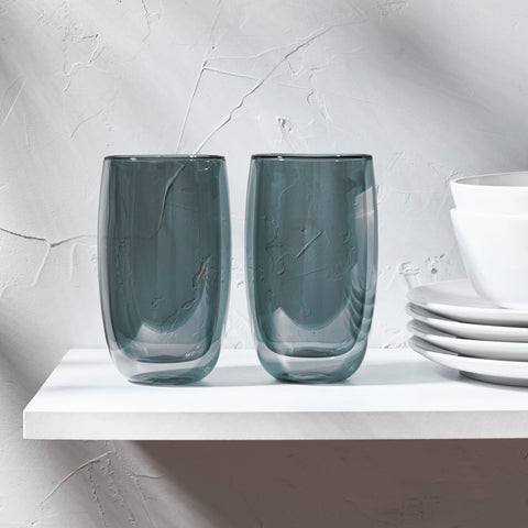 Sorrento Double Wall Glassware - 2Pc Latte Glass, Smoke Grey