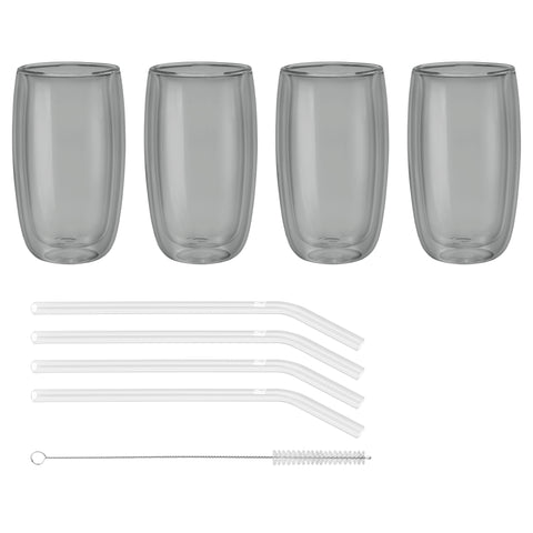Sorrento Double Wall Glassware - 8 pc Latte Glass Set - Smoke