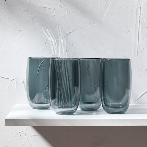 Sorrento Double Wall Glassware - 8 pc Latte Glass Set - Smoke