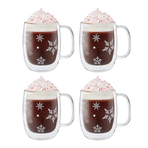 Sorrento Double Wall Glassware - 4 Pc Holiday Coffee Glass Mug  Set