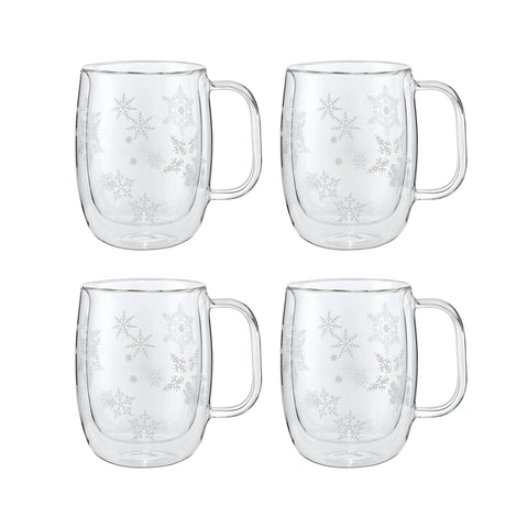 Sorrento Double Wall Glassware - 4 Pc Holiday Coffee Glass Mug  Set