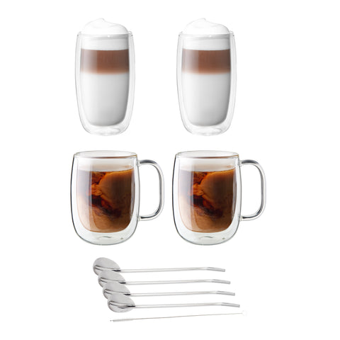 Sorrento Double Wall Glassware - 9Pc Coffee and Beverage Set