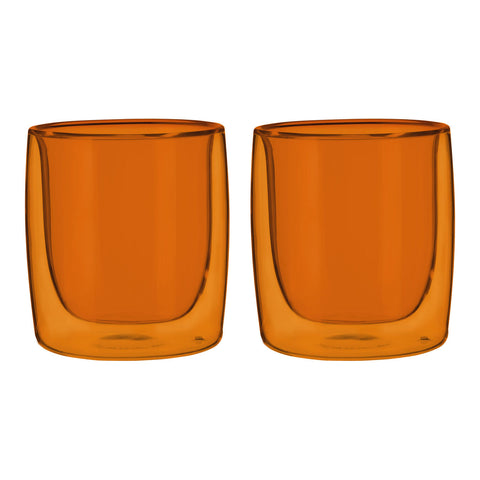 Sorrento Double Wall Glassware - 2 Pc Tumbler Glass Set - Amber
