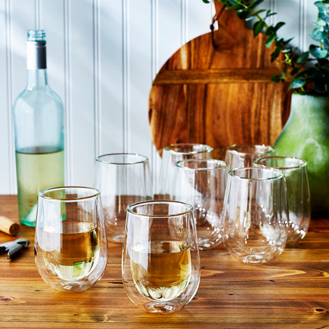 Sorrento Double Wall Glassware - 8 Pc Stemless White Wine Glass Set
