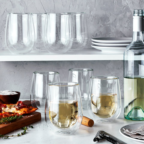 Sorrento Double Wall Glassware - 8 Pc Stemless White Wine Glass Set