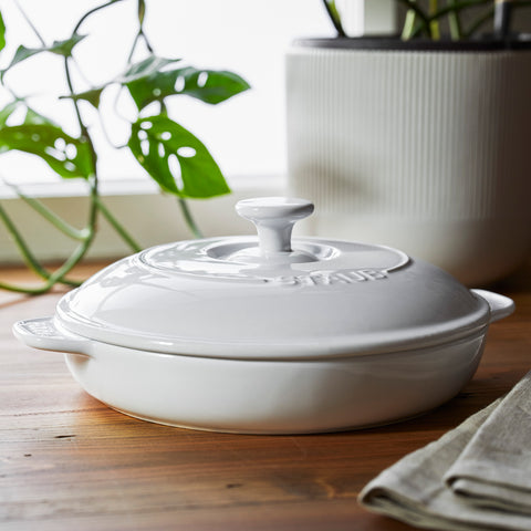 Ceramics - 8" Round Covered Brie Baker - White