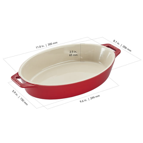 Ceramics - 11" Oval Baking Dish - Cherry