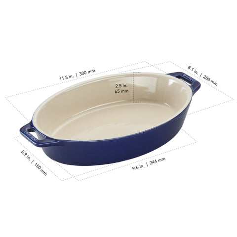 Ceramics - 11" Oval Baking Dish - Dark Blue