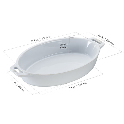 Ceramics - 11" Oval Baking Dish - White