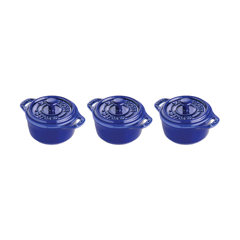 Ceramics - 3Pc Mini Round Cocotte Set - Dark Blue