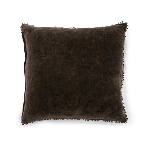 Velvet Pillow with Pompoms - Truffle
