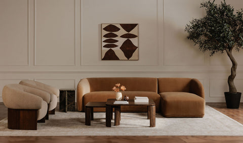 Faye Sectional Tan Faux Mohair