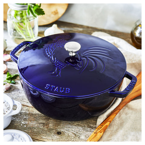 Cast Iron - Specialty Shaped Dutch Ovens - 3.75-qt Essential French Oven Rooster Lid - Dark Blue