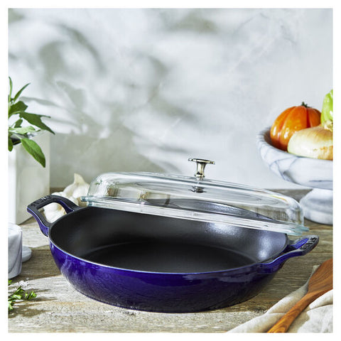 Cast Iron - 3.5-qt Braiser with Glass Lid - Dark Blue