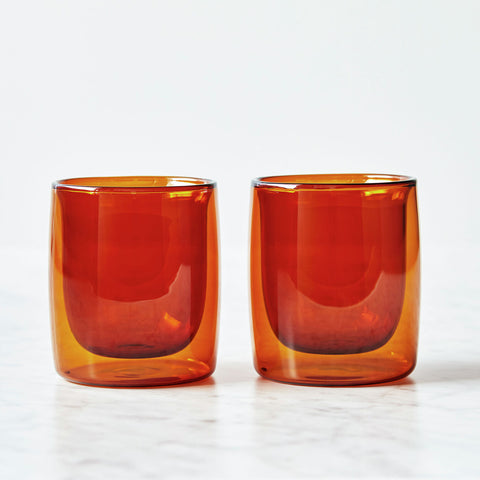 Sorrento Double Wall Glassware - 2 Pc Tumbler Glass Set - Amber