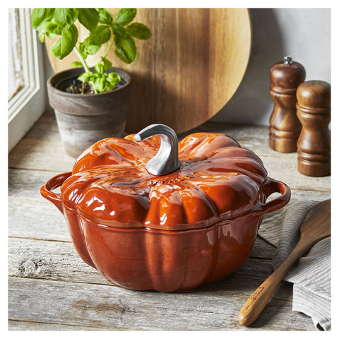 Cast Iron - Specialty Shaped Dutch Ovens - 3.5-qt Pumpkin Dutch Oven - Burnt Orange w/ Stainless Knob