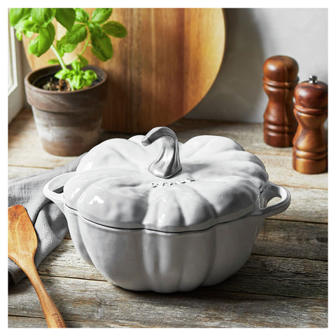 Cast Iron - Specialty Shaped Dutch Ovens - 3.5-qt Pumpkin Dutch Oven - White w/ Stainless Knob