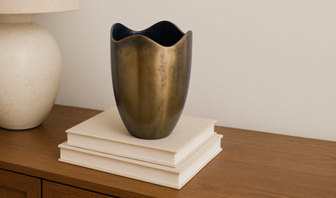Athena Cast Aluminum Vase Antique Brass