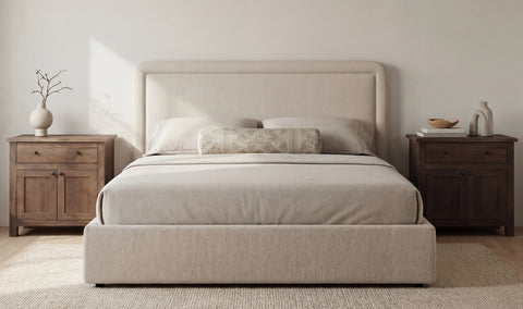 Simon Queen Storage Bed Flecked Beige