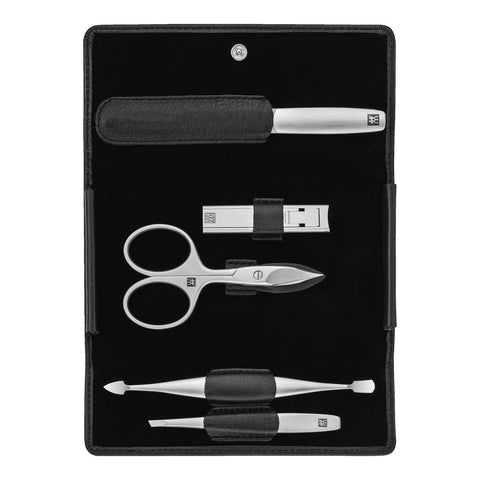 PREMIUM - 5 Pc Nappa Leather Snap Fastener Case - Black Matte
