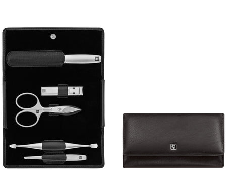 PREMIUM - 5 Pc Nappa Leather Snap Fastener Case - Black Matte