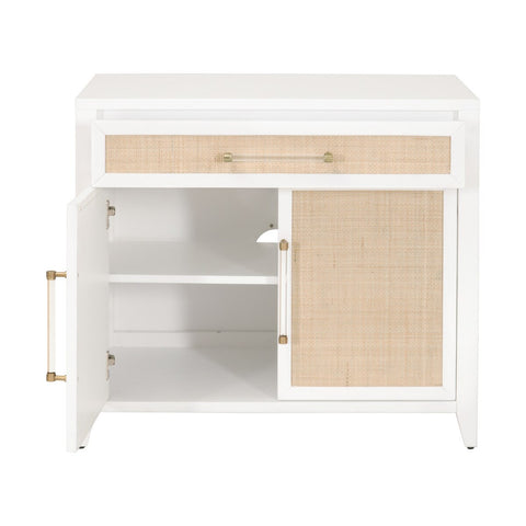 Holland Media Chest, Matte White, Natural Rattan