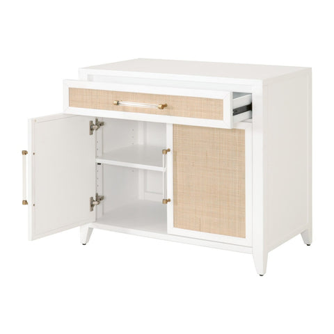 Holland Media Chest, Matte White, Natural Rattan