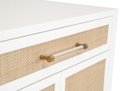 Holland Media Chest, Matte White, Natural Rattan