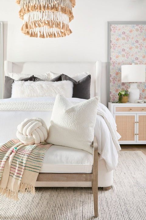 Holland Media Chest, Matte White, Natural Rattan