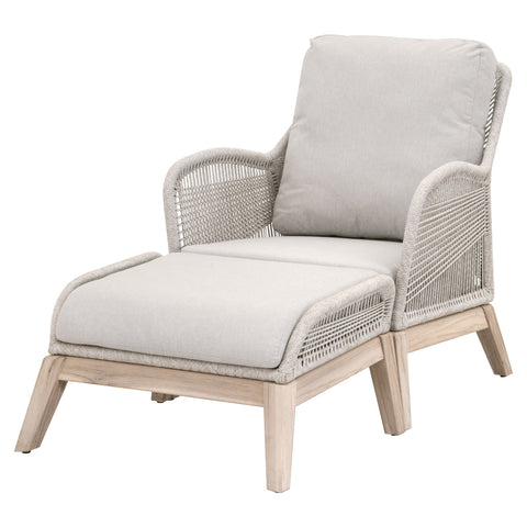Loom Outdoor Foot Stool - Taupe and White Flat Rope