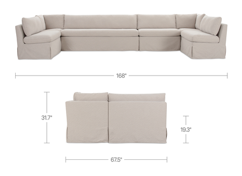 Fable Slipcover Dining Banquette U-Shape Beige 168 in