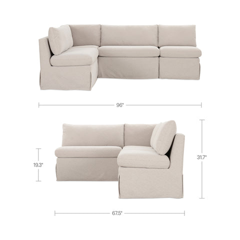 Fable Slipcover Dining Banquette L-Shape Beige 96 in