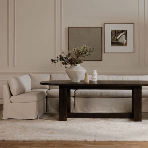 Fable Slipcover Dining Banquette L-Shape Beige 139.5 in
