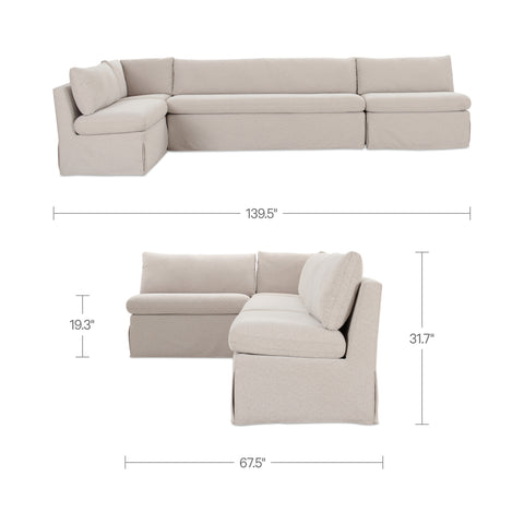 Fable Slipcover Dining Banquette L-Shape Beige 139.5 in