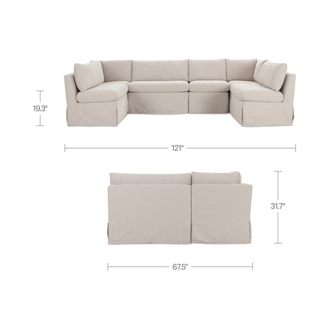 Fable Slipcover Dining Banquette U-Shape Beige 121 in
