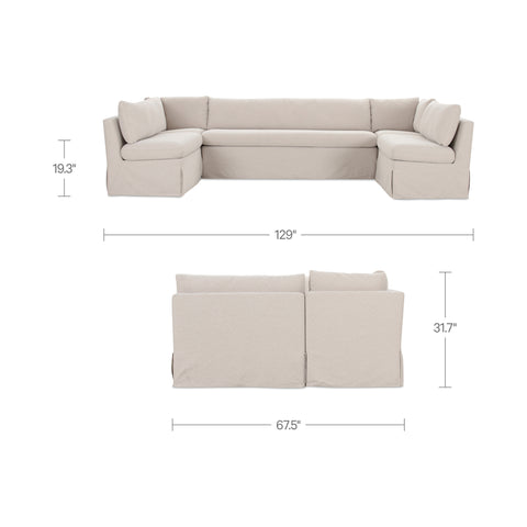 Fable Slipcover Dining Banquette U-Shape Beige 129 in