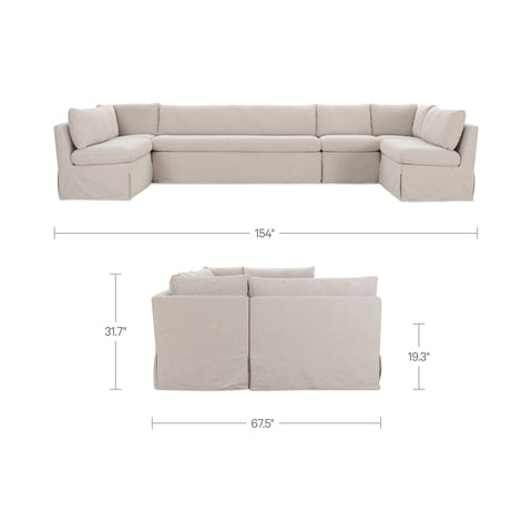 Fable Slipcover Dining Banquette U-Shape Beige 154 in