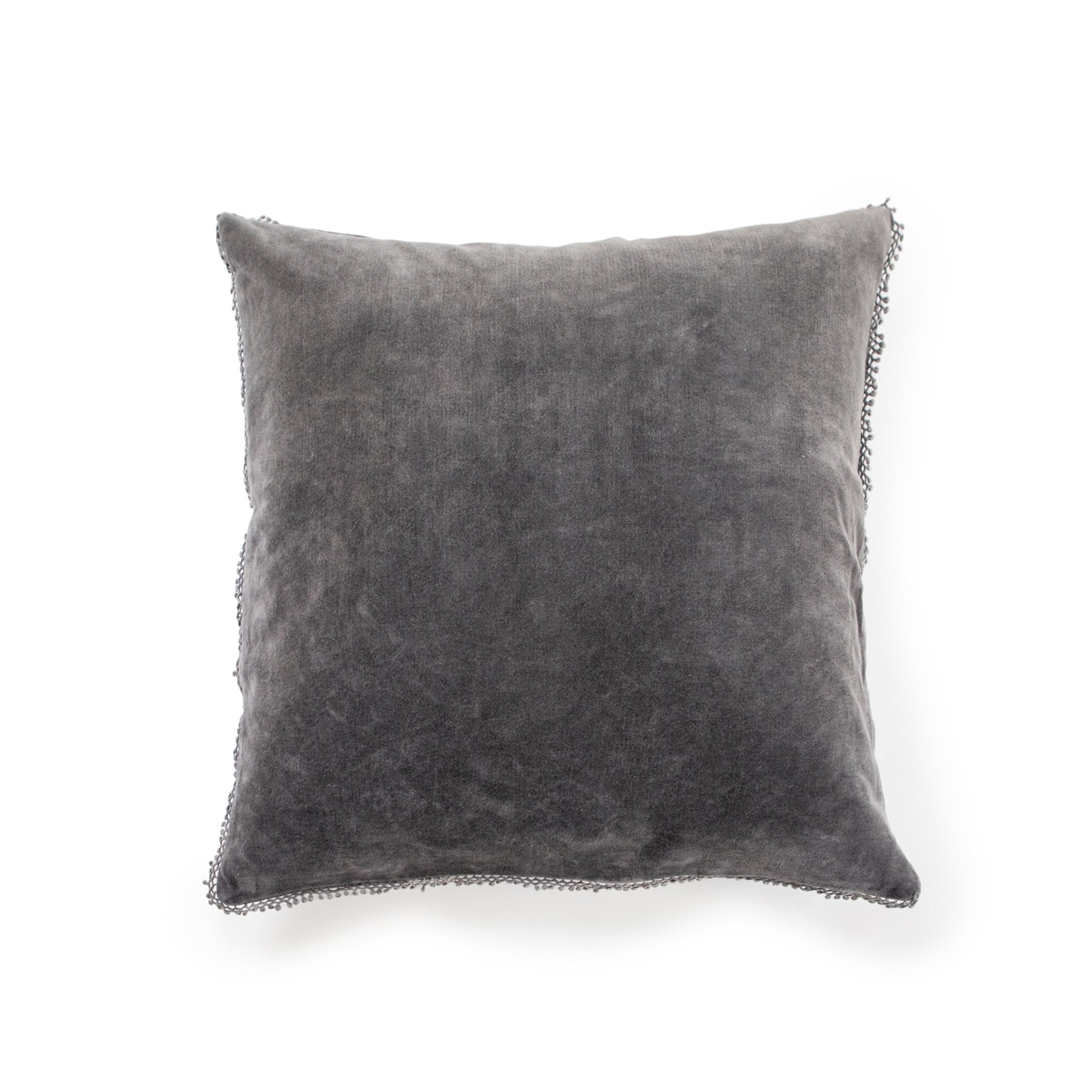 Velvet Pillow with Pompoms Ash – - Main Image